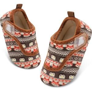 New Barerun Toddler Boys 6-6.5 SlippersFuzzy Latch & Hook Close Non Slip Shoes